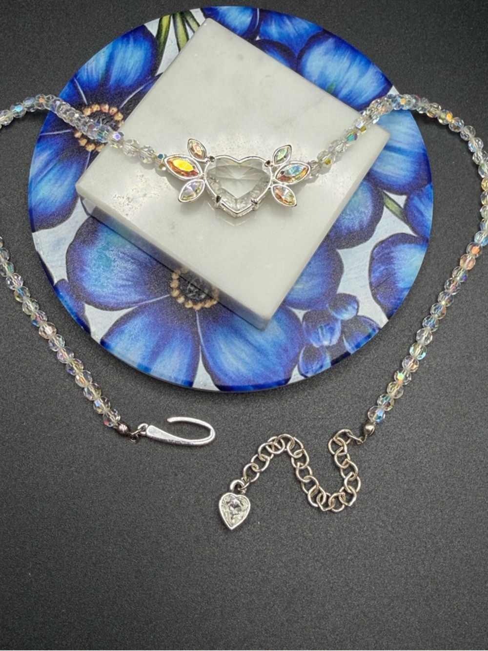 Gorgeous! Givenchy Crystal Heart statement necklace #435 beaded AB